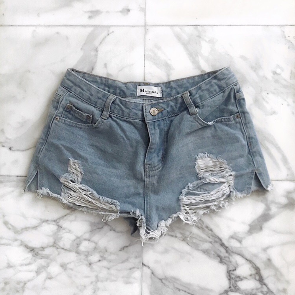 Ripped Denim High Waisted Shorts
